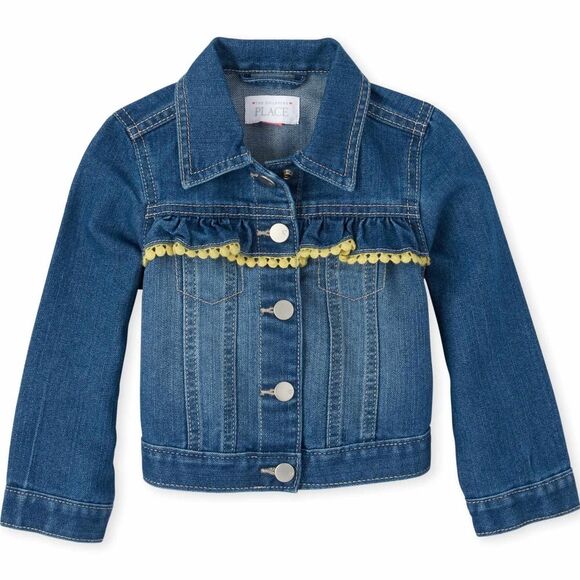 Girls Blue Denim Jean Yellow Trim & Sequined Lemon Jacket Size 5t NEW with Tags - Picture 2 of 8